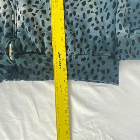 Monrow Hoodie Women XS Cropped Zip Up Cheetah Print Blue Jacket - Picture 10 of 14